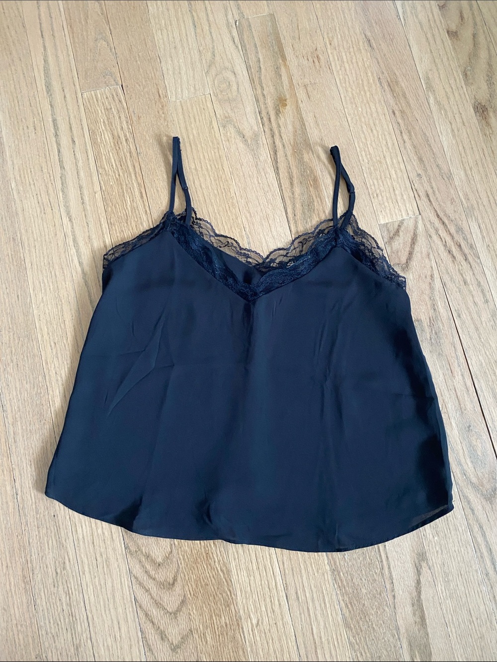 Shinestar Black Satin Lace-Trim Camisole